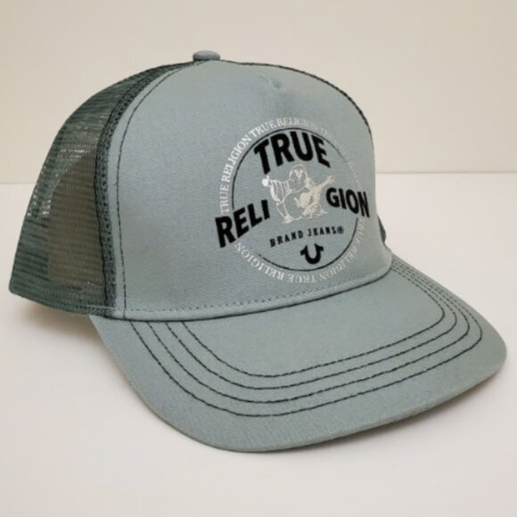 TRUE RELIGION Men's Cap Trucker Hat Snapback Mesh Green Buddha BRAND-NEW w/tag - Picture 4 of 16